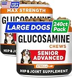 Senior Advanced Glucosamine Joint Supplement for Dogs - Hip & Joint Pain Relief - Small + Large Breeds -Omega-3 Fish Oil - Chondroitin, MSM- Mobility Soft Chews for Older Dogs - Chicken Flavor - 240Ct