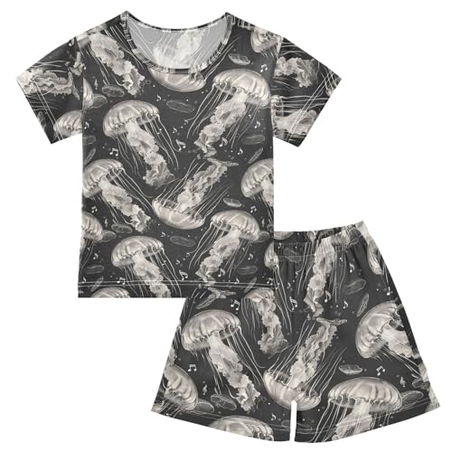 ALAZA Jellyfish Music Notes Pajama Set Short Sleeve Sleepwear Soft Lounge Nightwear