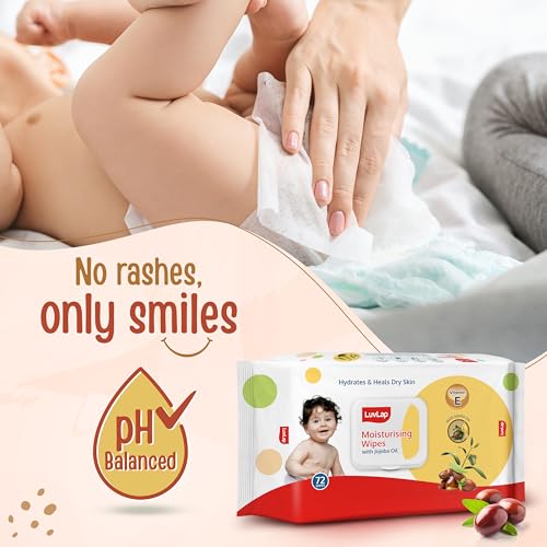 Image of LuvLap Paraben Free Moisturizing Baby Wipes with Jojoba Oil (72 Wipes /Pack, Pack of 6)