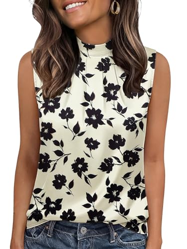 Image of Funlingo Women's Silk Satin Tank Tops Mock Neck Camisole Dressy Sleeveless Blouse Business Casual Pleated Summer Shirts 2026