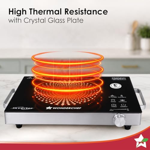 Image of Wonderchef Smart Cook Infrared Electric Cooktop, Crystal Glass Surface, Single Burner with 2 Heat Settings, BBQ Grill, 2000W, Compatible with Steel,Ceramic,Cast-iron,Aluminium Cookware, 2-Yr Warranty