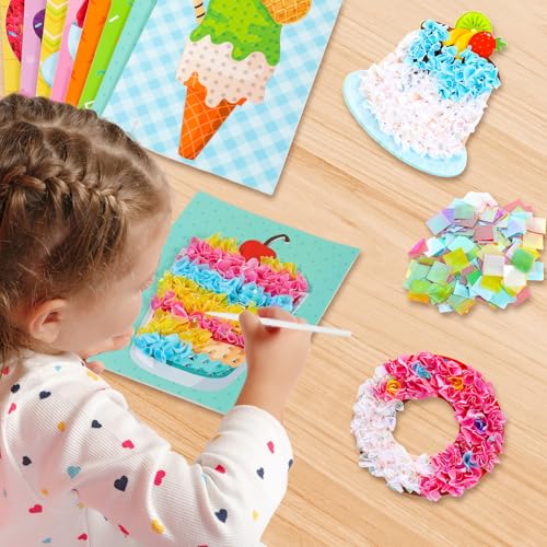 Image of Lonfliness 8PCS Poke Craft Kit Dessert Cake No-Mess Fabric Sewing Art Puzzle Puncture Painting Ice Cream Donut Gift Creative Activity Game Birthday Party Favors