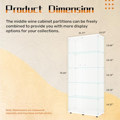 Image of LFT HUIMEI2Y 5-Tier Glass Display Cabinet with Lock, Display Case White