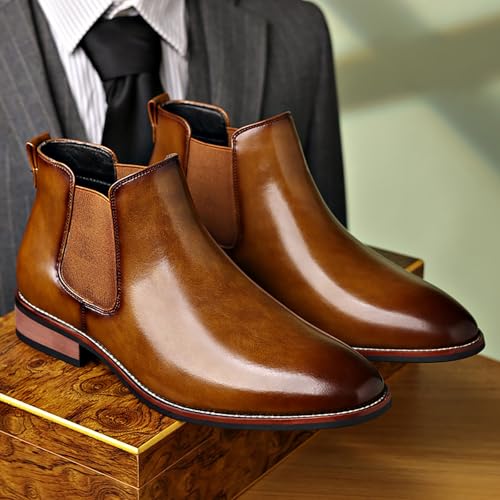 Men's Chelsea Boots PU Leather Lightweight Casual Chukka Ankle Boots Classic Elastic Dress Shoes for Men3