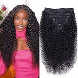 Cecycocy 3C 4A Kinky Curly Clip in Hair Extensions Human Hair for Black Women - 8Pcs 18Clips Double Weft Brazilian Remy Human Hair Thick to Ends 120G/4.2oz Natural Black (18 inch)