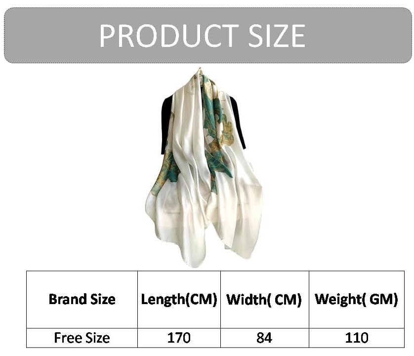 Image of Alexvyan Satin Silk Summer Scarves 170 x 84 cm, Floral Print Green and Off White Colour with Stitched Border, Lightweight Fashion Scarf for Women Sun Protection Stole