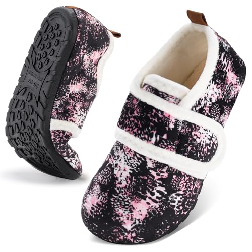 Image of Regilt House Slippers for Women Men Slip on Indoor Barefoot Slippers Socks Cozy Fuzzy House Shoes Rubber Sole, Pink Flower, 7-8 Women/5.5-6.5 Men