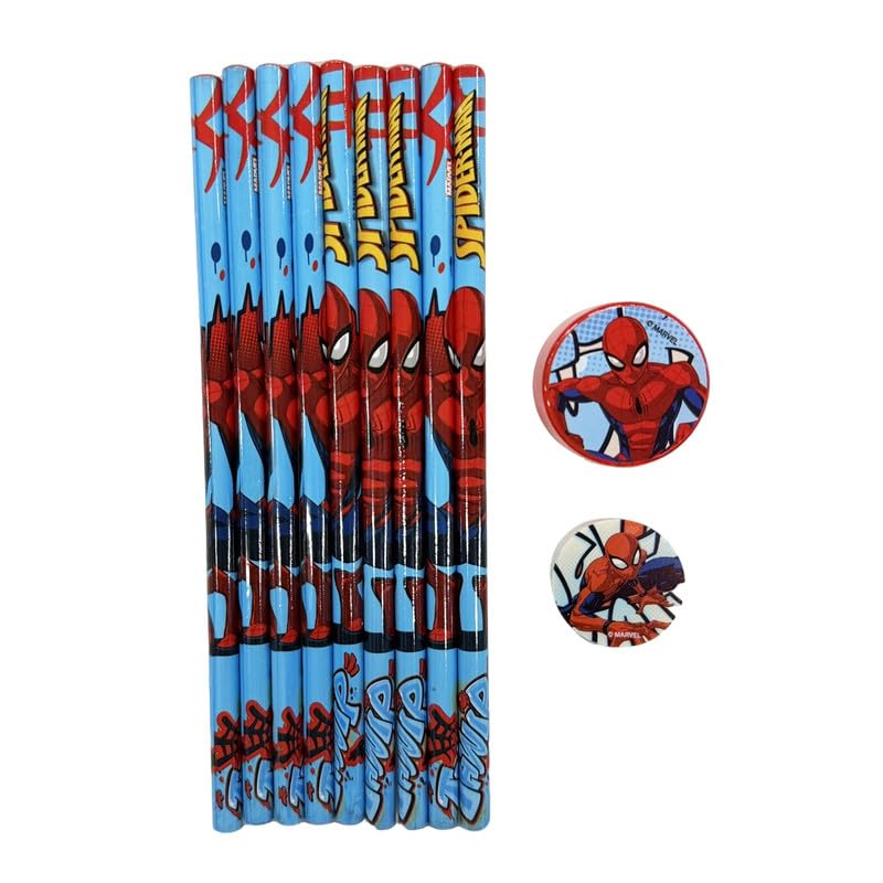 Image of Spiderman 11 pcs Stationery Set Pencils, Eraser, Sharpener | Study Kit for Boys & Girls | School Gift Set | Return Gift
