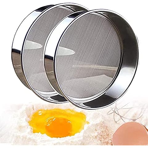 ADESUGATA 2 pack (60/40 Mesh) Professional 6/8/9.5 Inch, Round Flour Sifter for Baking - Flour Sieve Fine Mesh - Premium Rustproof Stainless Steel (9.5" (24 CM)) Cover
