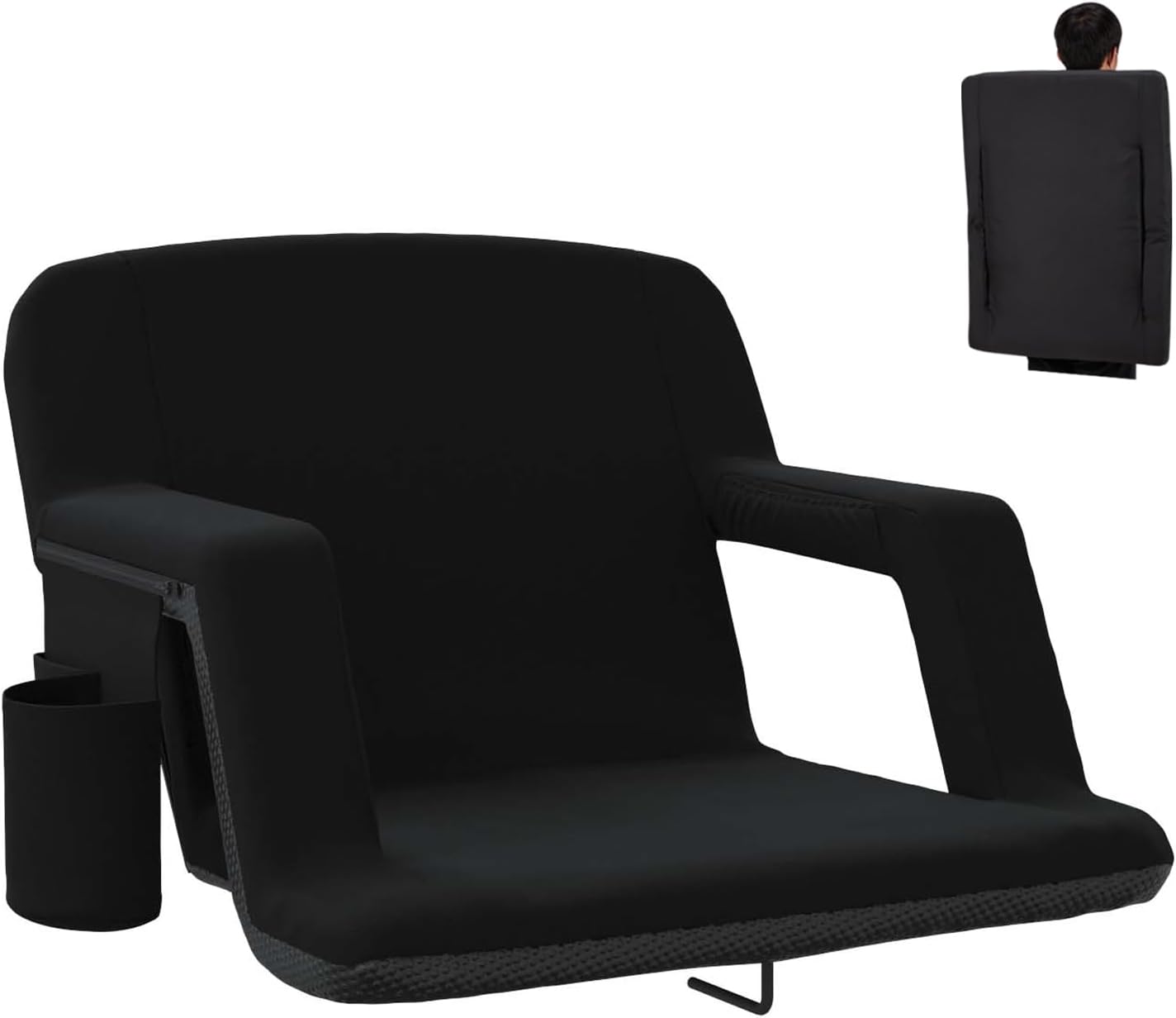 Besunbar 25 Inch Stadium Seat for Bleachers w/6 Reclining Positions, Portable Stadium Chair w/Adjustable Backrest, Armrest & Bleacher Hook, 1Pack Black 25 Inch Black - 2 Pack