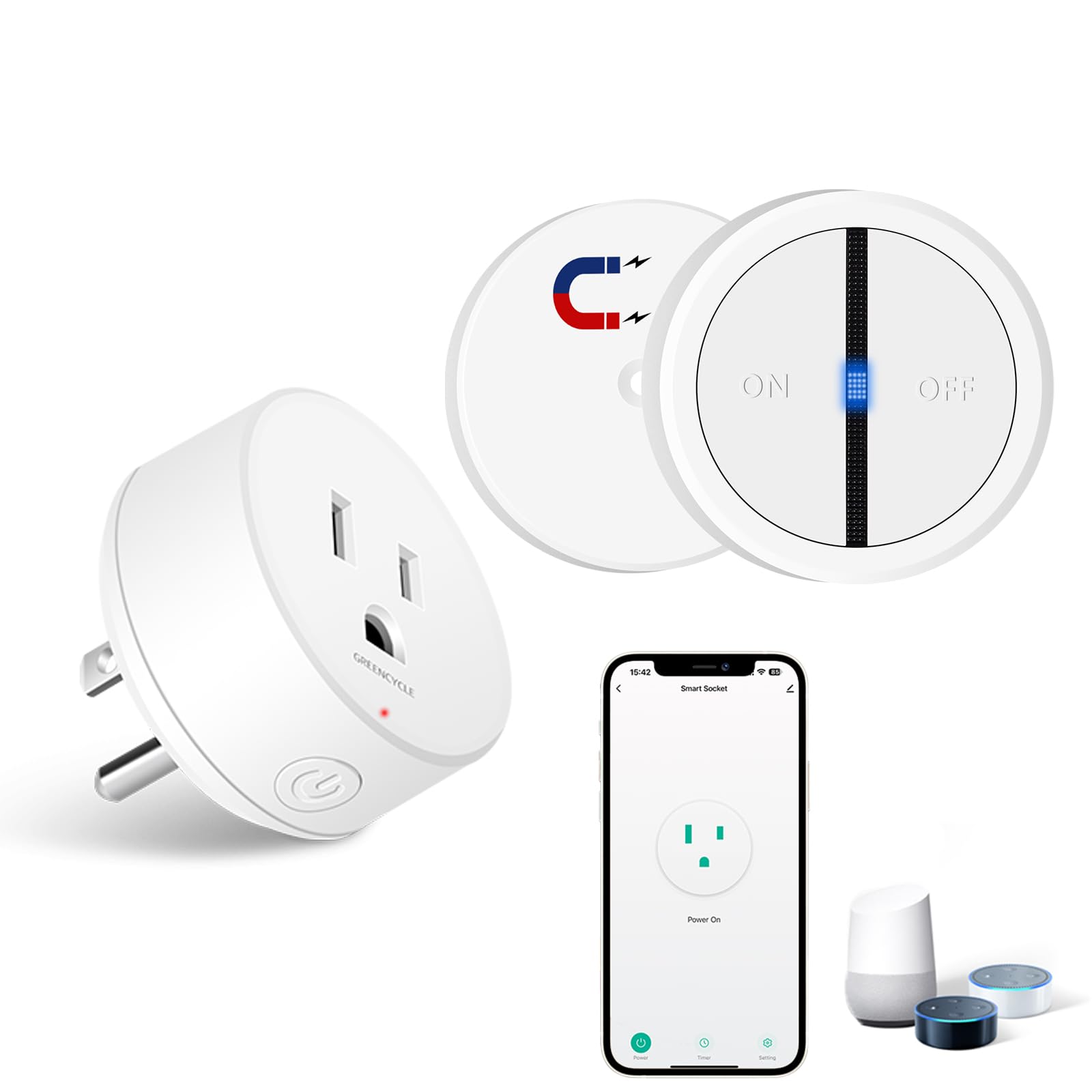 Greencycle Smart Wireless Remote Control Outlet Plug WiFi Outlets for Household On Off Smart Outlets Switch Compatible with
