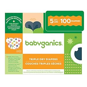 Babyganics Size 5, 100 count, Absorbent, Breathable, Triple Dry Protection Diapers