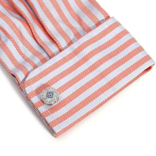 Set de Mancuernillas para Hombre Plateadas con Circonia Azul miniatura 5