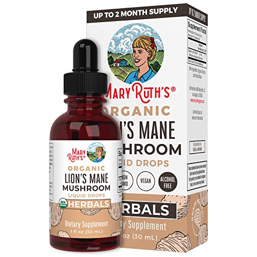 MaryRuth Organics Lions Mane Mushroom Supplement, Upto 2 Month Supply, Nootropic USDA Organic Lions Mane Extract Nervine Herbal Liquid Drops, Brain Health Non-GMO Vegan Alcohol Free Tincture, 1 Fl Oz
