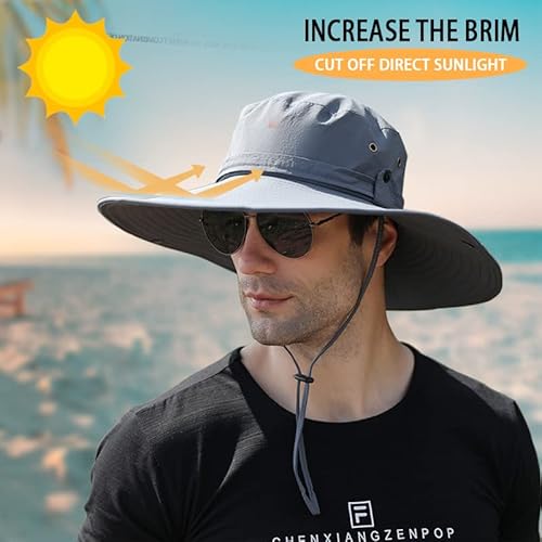 Men Wide Brim Sun Hats Upf50+ Waterproof Breathable Bucket Hat, Outdoor Travel Leisure Hat For Fishing, Hiking, Camping (Beige Wide Brim) #TOP5