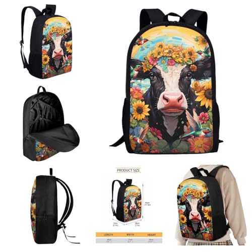 AmzPrint 4 In 1 Highland Cow Backpack Set For Girls Bookbag And Lunch Box Set For Elementary Middle School Backpack Set Of 43