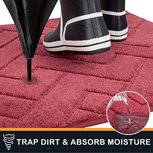 PURRUGS Dirt Trapping Door Mat 24" x 59", Non-Slip Machine Washable Entry Rug, Shoe Scraper, Dog Doormat, Super Absorbent Welcome Mat for Front & Back Door, Muddy Wet Shoes & Paws, Cherry Red