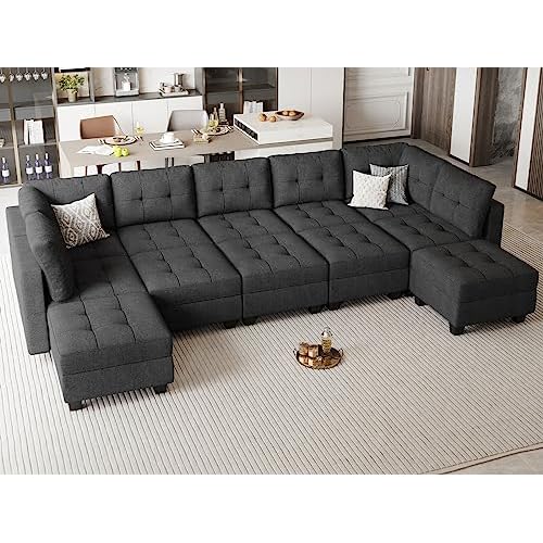 Belffin Modular Sectional Sleeper Sofa Couch with Reversible Chaise U Shaped Sectional Sofa with Storage Seats Oversized 12 Seats Modular Sofa Couch D