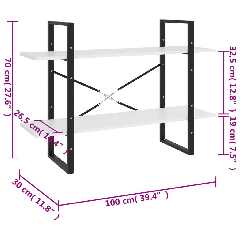 Générique Bücherregal mit 2 Ebenen, Weiß, 100 x 30 x 70 cm, Holz | Robust und langlebig, leicht zu reinigen mit einem feuchten Tuch, großer Stauraum für Bücher und Dekorationen
