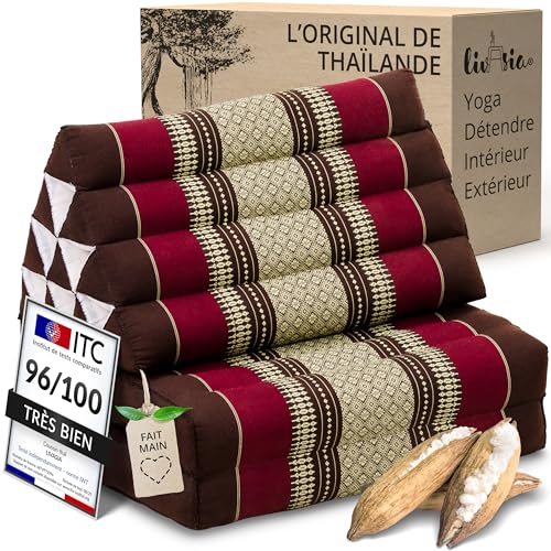 livasia Coussin thaï à 2 Blocs - 120x50x8cm - Coussin triangulairs avec Coussin d’Assise, Coussin en biseau kapok, Coussin de Soutien Dorsal Pliables,...