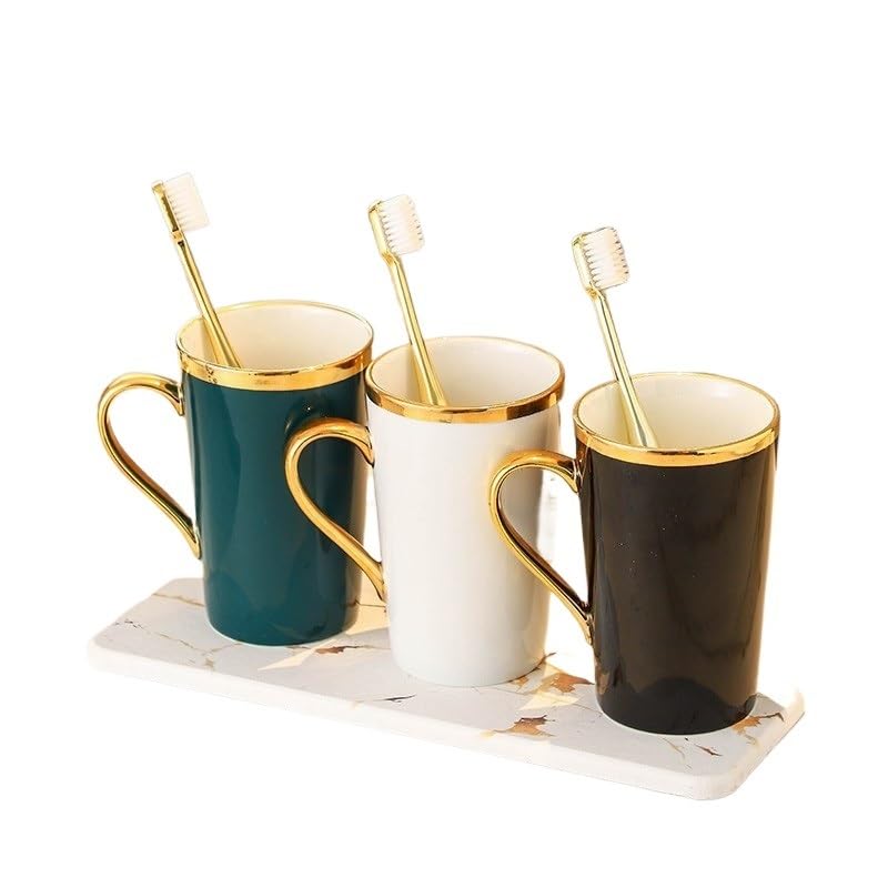 Gargle Cup Set Home Bathroom Gold Tracing Ceramic Washing-up Diatom Mud Mat(Black)