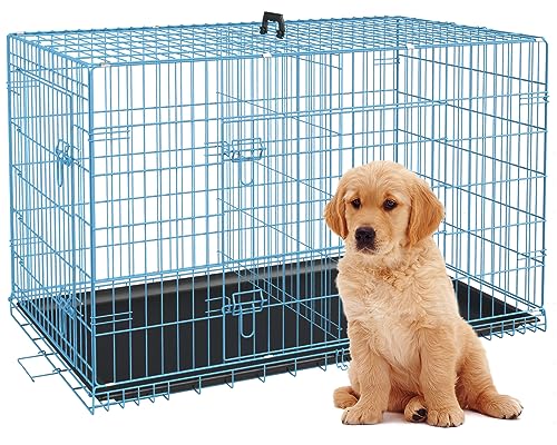 Image of BestPet | Dog Crate | 24 inch | Blue | Foldable Metal Kennel with Double Doors