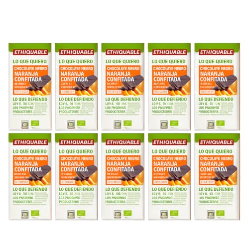 Pack 10x Chocolate Negro con Naranja Confitada Bio 100g | Ethiquable | Tabletas de Chocolate Ecológico | Comercio Justo | Vegano y Sin Gluten