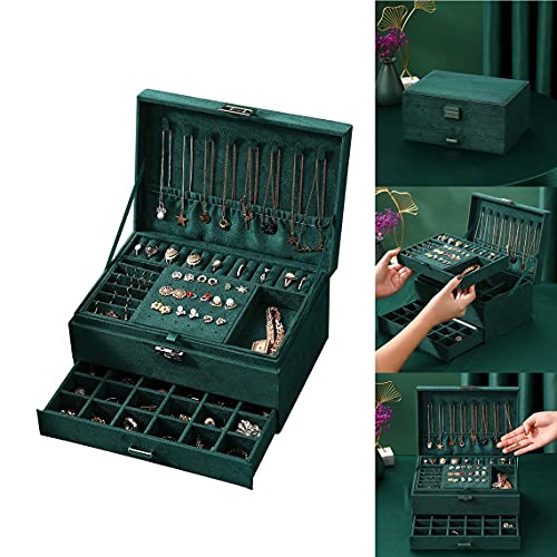 MIXEN Jewelry Box Makeup Cosmetic Case for Women 3-Layer Jewelry Box Organize Jewelry Box with Lock Jewelry Holder