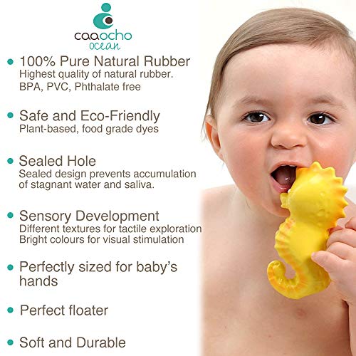 Pure Natural Rubber Baby Bath Toy - Nalu The Seahorse - Without Holes, Bpa, Pvc, Phthalates Free, All Natural, Textured For Sensory Play, Sealed Bath Rubber Toy, Hole Free Bathtub Toy For Babies #TOP1