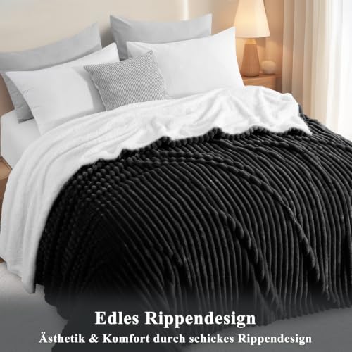 RUIKASI Sherpa Decke Warme Kuscheldecke Flauschige 220x240 cm Schwarz – Ansicht 5