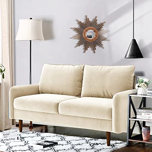 Image of Wood Hessville 56.3'' Upholstered Loveseat 2 Seater Sofa Settee Couch for Livingroom Bedroom Office Hotel Guestroom (Beige)
