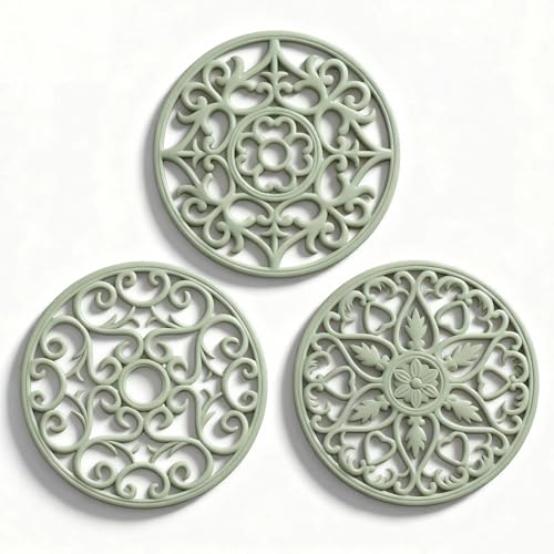 ME.FAN Trivets for Dishes/Pots/Pans, 3 Pcs Silicone Mats, Flexible/Durable/Non Slip Hot Pads to...