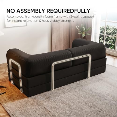 Image of Modular Sectional Sofa Couches L-Shape Couch 3 Seat Modular Sofa Memory Foam Sectional Couches for Living Room (Black, 79 inch+SofaBed)