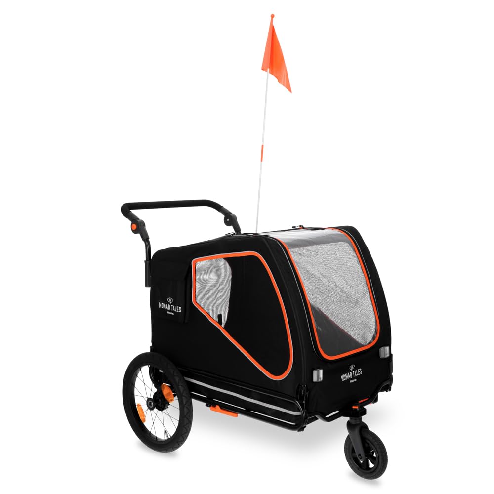 Fahrradanhänger & Jogger für Hunde bis 45 KG | 2 in 1 | Große Fenster & gepolsterte Liegematte | Maße: ca. L88 x B72 x H102 cm