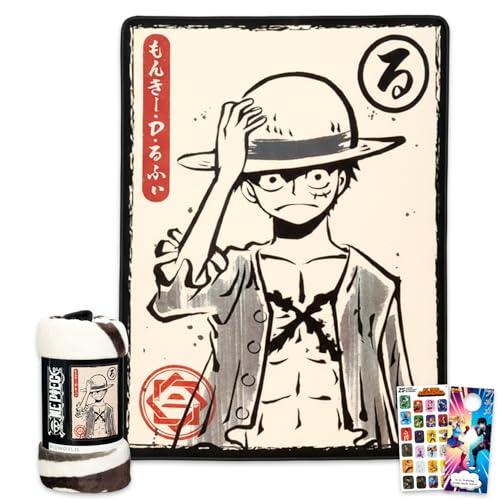 One Piece Fleece Blanket Set - Bundle with Luffy Soft Blanket Plus Stickers More for Kids Adults Teens | Cozy One Piece Throw Blanket 45 x 60