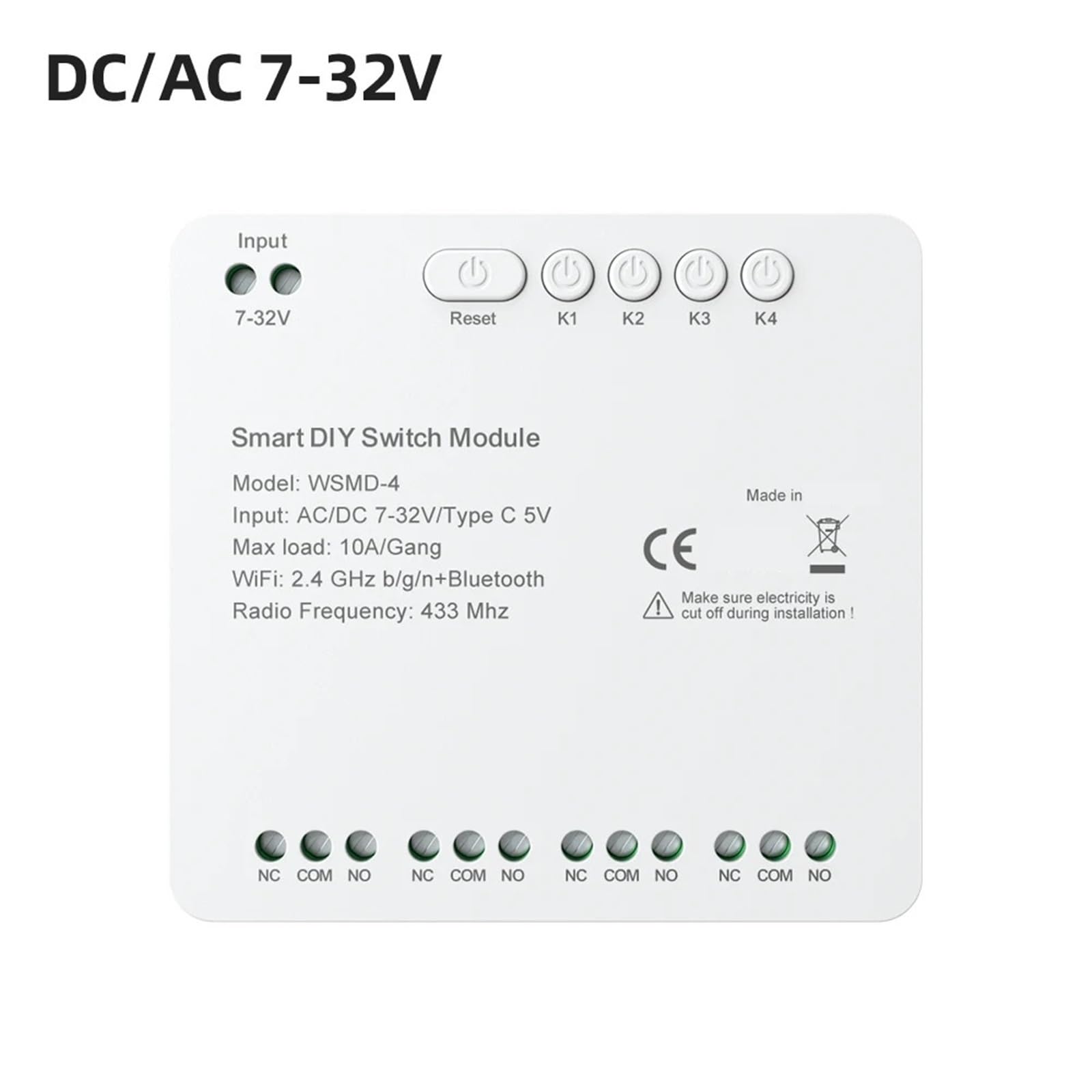 Módulo De Interruptor De Relé De Contacto Seco De 4 Canales Y 250 V Con Control Remoto Inalámbrico Tuya Smart WiFi, Compatible Con Alexa Y Google Home.(WiFi version,32V)