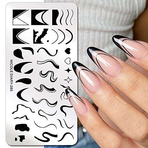 1 Pcs French Nail Stamping Plates Wavy Striped Tip Nail Stamp Template Heart Nail Design Stencil #TOP26