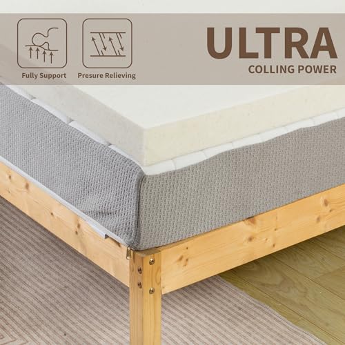 Image of Greaton, 2-Inch Copper-Infused Memory Foam Mattress Toppers, Cooling and Pressure Relieving with Airflow Design, Queen, Beige