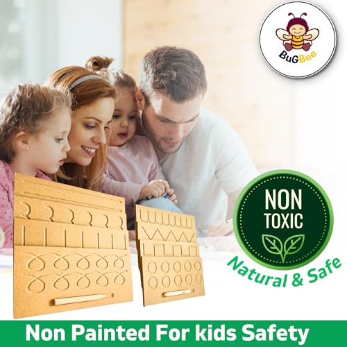 Image of BuGBee Educational Tracing Wooden Board for Kids | Counting Learning Puzzle for Children | Writing Slate for Toddlers | Montessori Toy for 2+ 3+ Years | Handwriting Practice Prewriting Board Set of 8