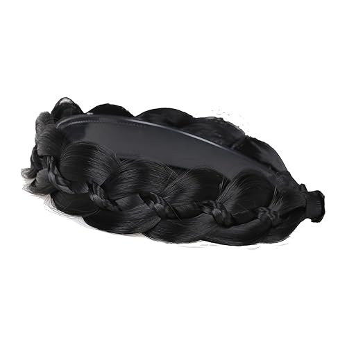 Miniatura 3 de vowyore Diadema trenzada de pelo sintético, aro de pelo clásico, grueso, ancho, trenzado, peluca de trenzas esponjosas, accesorio de belleza para