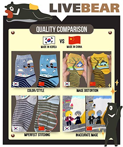Livebear 4/5/8 Pairs Womens Cute Patterns, Novelty, Casual Cotton Crew Socks Made In Korea (Polka Dot) #TOP6