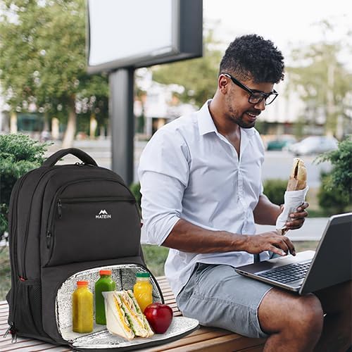 Miniatura 8 de MATEIN Mochila de almuerzo para hombres, mochila térmica grande de 18 pulgadas con puerto de carga USB, resistente al agua para laptop con bolsa de
