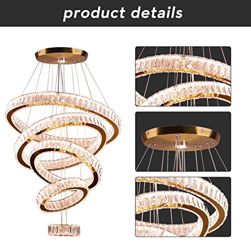 Dixun Led Big Crystal Chandeliers Modern 5 Rings Pendant Light Adjustable Ceiling Light For Bedroom Dinning Room Kitchen (Warm White) #TOP4