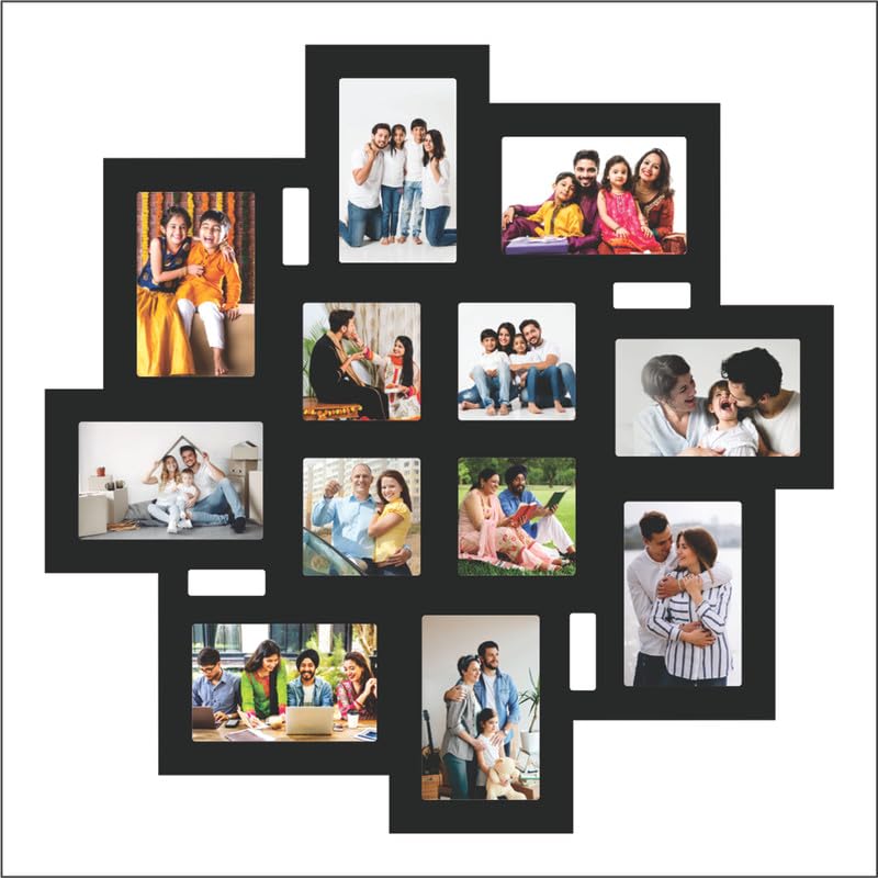 PICRAZEE Wooden Multiple Images Collage Photo Frame For Wall Decor (12 Photographs, Black Glitter, Size- 23.5* x 23.5* inch), rectangle/square-image-12
