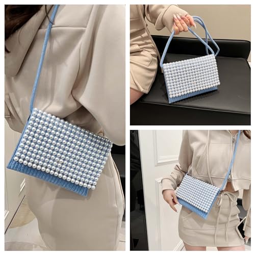 Ayliss Women Crossbody Handbag Purse Small Artificial Pearl Handwoven Summer Beach Shoulder Handbag Woven Cotton Crochet3