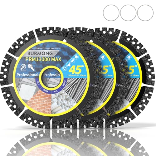 4.5 Diamond Saw Blades for 4-1/2 Angle Grinder Multi-Purpose Angle Grinder Cut Off Wheel Heavy Duty Cutting Disc Tool for Tile Concrete Metal PVC Tube with 7/8-Inch Arbor (3PCS)