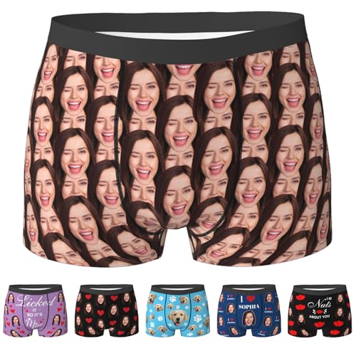 Husguciy Custom Mens Underwear with Faces, Personalized Face Mens Boxer Briefs Gifts for Him, Customized Funny Men Boxers