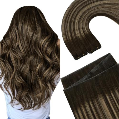 Image of Ugeat 100G Butterfly Wefts Human Hair Extensions Dark Brown Balayage 20inch