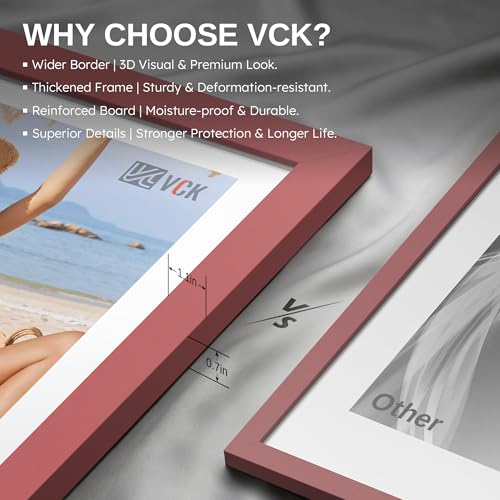 Image of VCK 8x10 Picture Frame Set of 3 - Red, Wide Border Solid Wood Frame, Display Pictures in Horizontal and Vertical, for Home, Office, Gallery, Woodgrain Series, Wall Hanging
