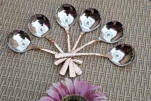 Image of Copper Soup Spoon with Stainless Steel | Set - Pack of 6 | Metal Kitchen Dining and Cutlery | Copper and Steel Metalic Finish | A Touch of Elegance to Your Dining and Dinnerware Serving